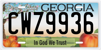 GA license plate CWZ9936