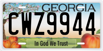 GA license plate CWZ9944
