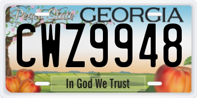 GA license plate CWZ9948