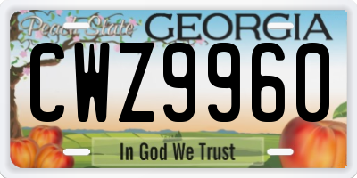 GA license plate CWZ9960