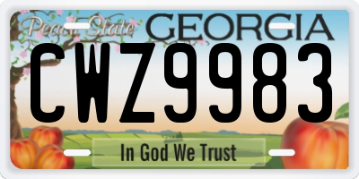 GA license plate CWZ9983