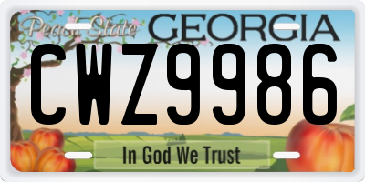 GA license plate CWZ9986