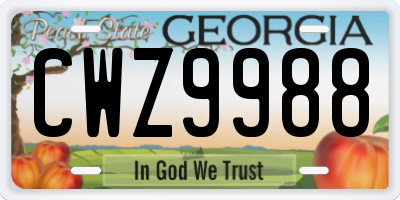 GA license plate CWZ9988