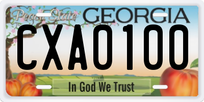 GA license plate CXA0100