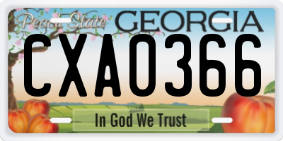 GA license plate CXA0366