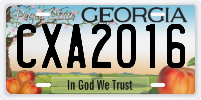GA license plate CXA2016