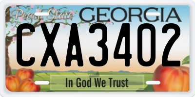 GA license plate CXA3402