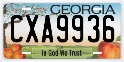 GA license plate CXA9936