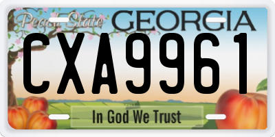 GA license plate CXA9961
