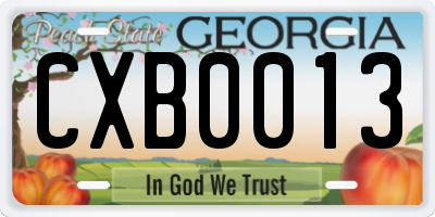 GA license plate CXB0013