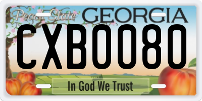 GA license plate CXB0080