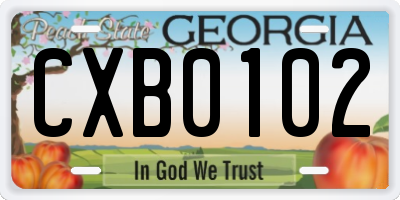 GA license plate CXB0102