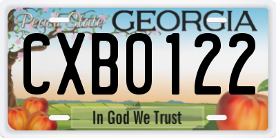 GA license plate CXB0122