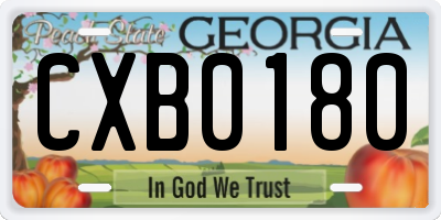 GA license plate CXB0180
