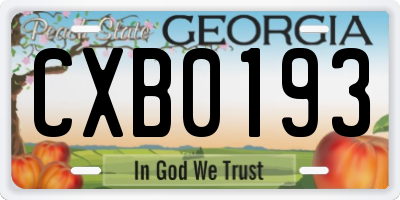 GA license plate CXB0193