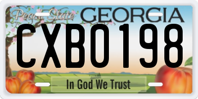 GA license plate CXB0198