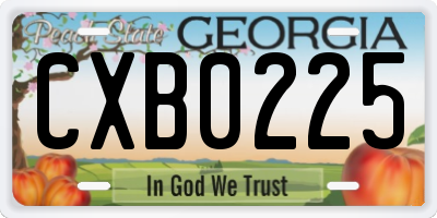 GA license plate CXB0225