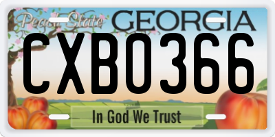 GA license plate CXB0366