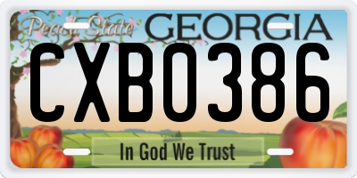 GA license plate CXB0386