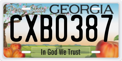 GA license plate CXB0387