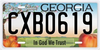 GA license plate CXB0619