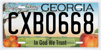 GA license plate CXB0668