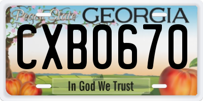 GA license plate CXB0670