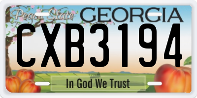 GA license plate CXB3194