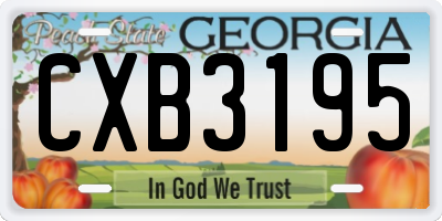 GA license plate CXB3195