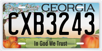 GA license plate CXB3243