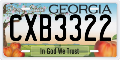 GA license plate CXB3322