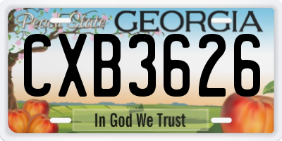 GA license plate CXB3626