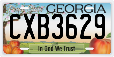 GA license plate CXB3629