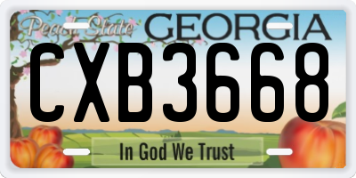 GA license plate CXB3668