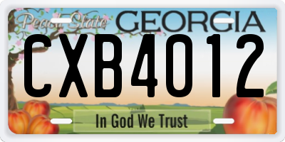 GA license plate CXB4012
