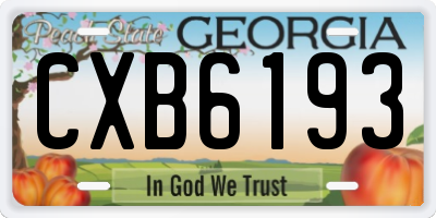 GA license plate CXB6193