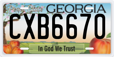 GA license plate CXB6670