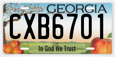 GA license plate CXB6701