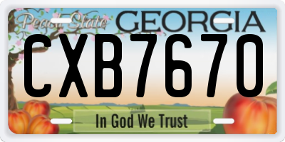 GA license plate CXB7670