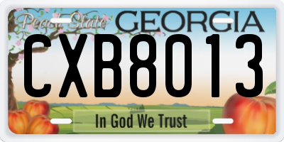 GA license plate CXB8013
