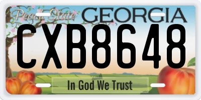 GA license plate CXB8648