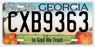 GA license plate CXB9363