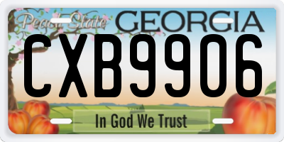 GA license plate CXB9906