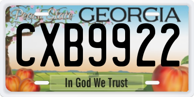 GA license plate CXB9922