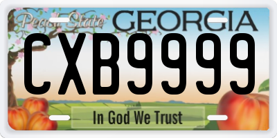 GA license plate CXB9999
