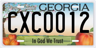GA license plate CXC0012