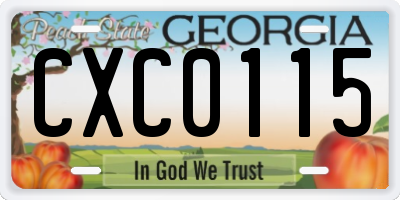 GA license plate CXC0115