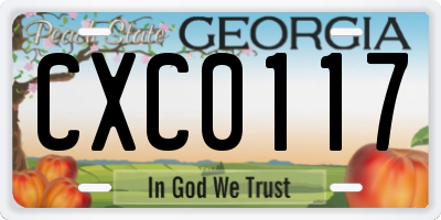 GA license plate CXC0117