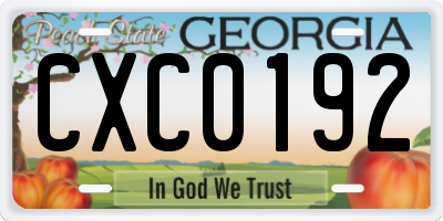 GA license plate CXC0192