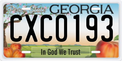GA license plate CXC0193